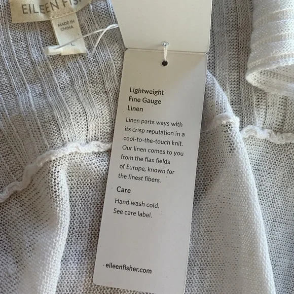 Eileen Fisher Fine Gauge Linen Knit Scoop Neck Top. Size L. NWT. White - Picture 6 of 7